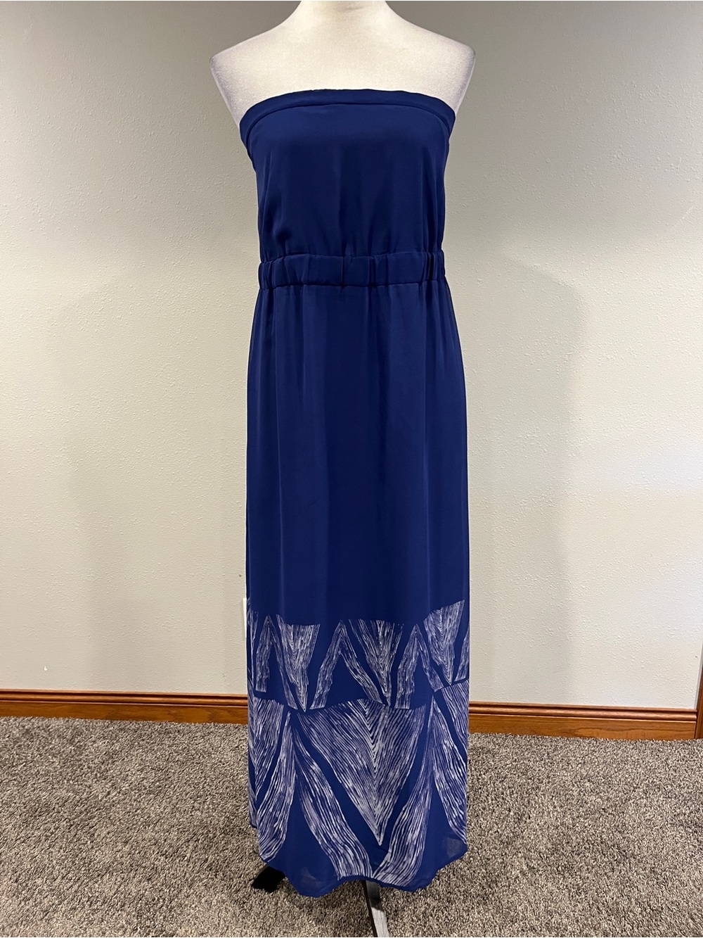 Clearance! The Limited Strapless Navy Blue Printed Hem Maxi Dress